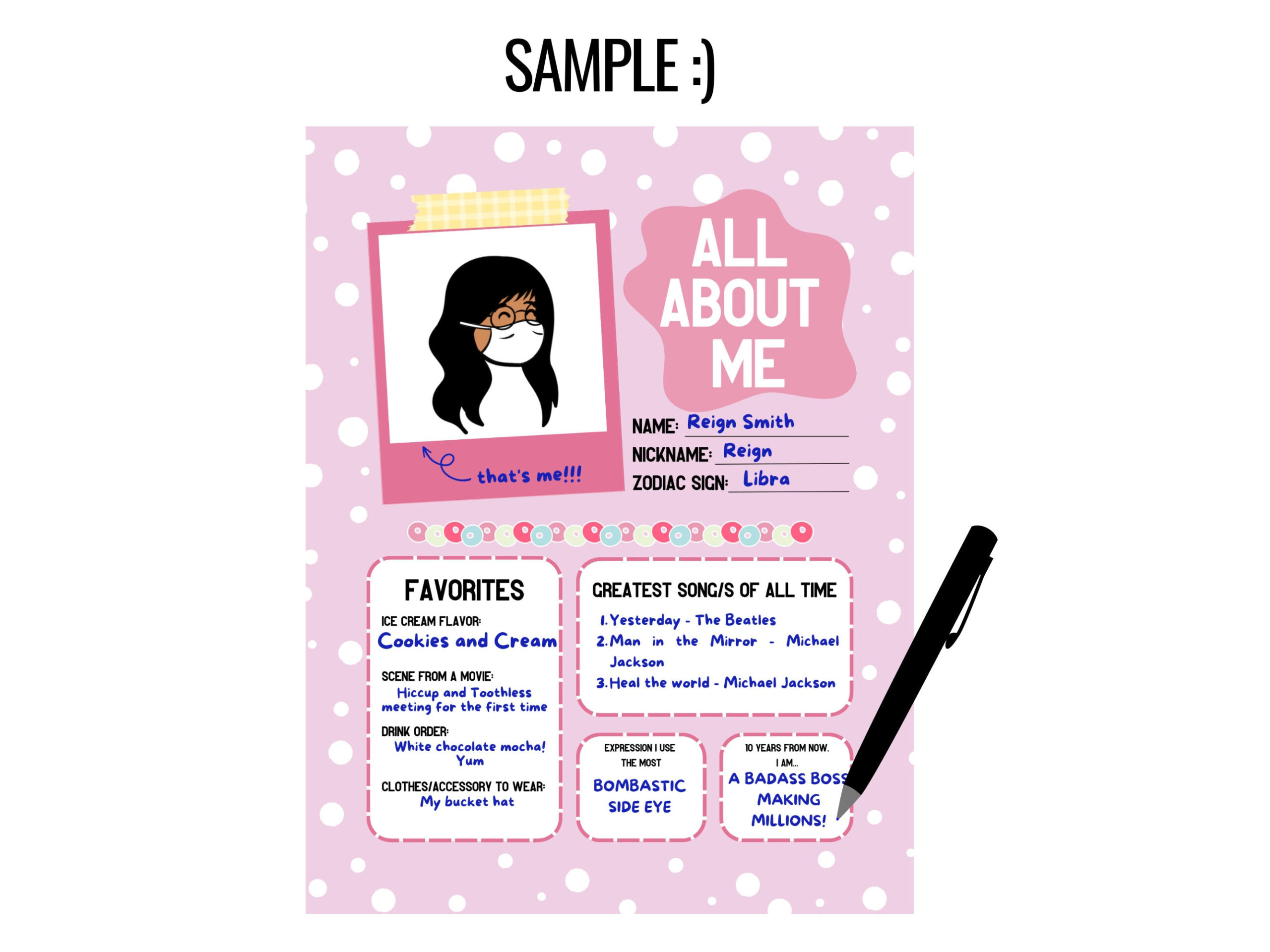 Slambook Style About Me Template, About Me Page, Slambook inside Slam Book Sample Template