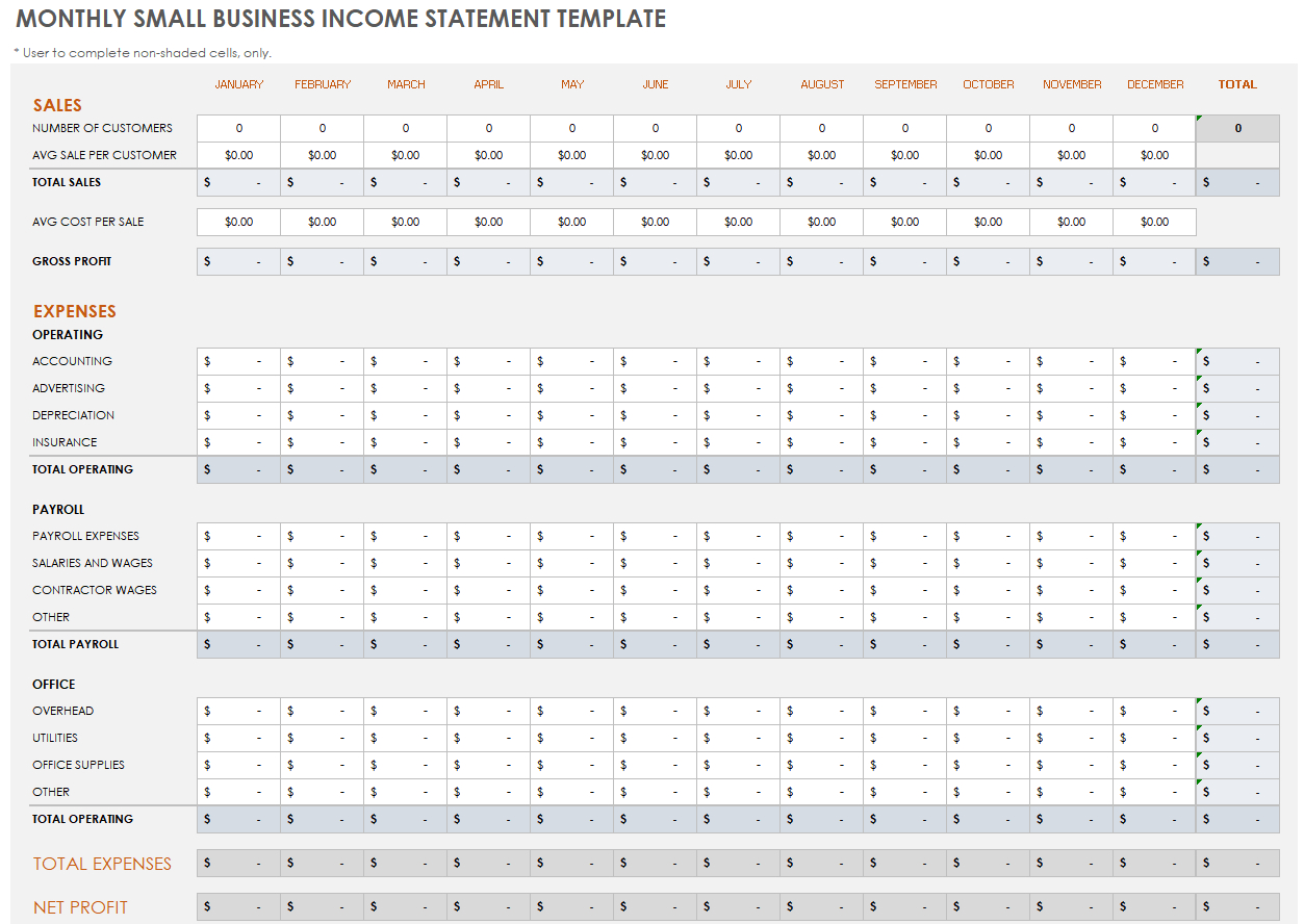 Small Business Income Statement Templates | Smartsheet with Income Statement Template Sample