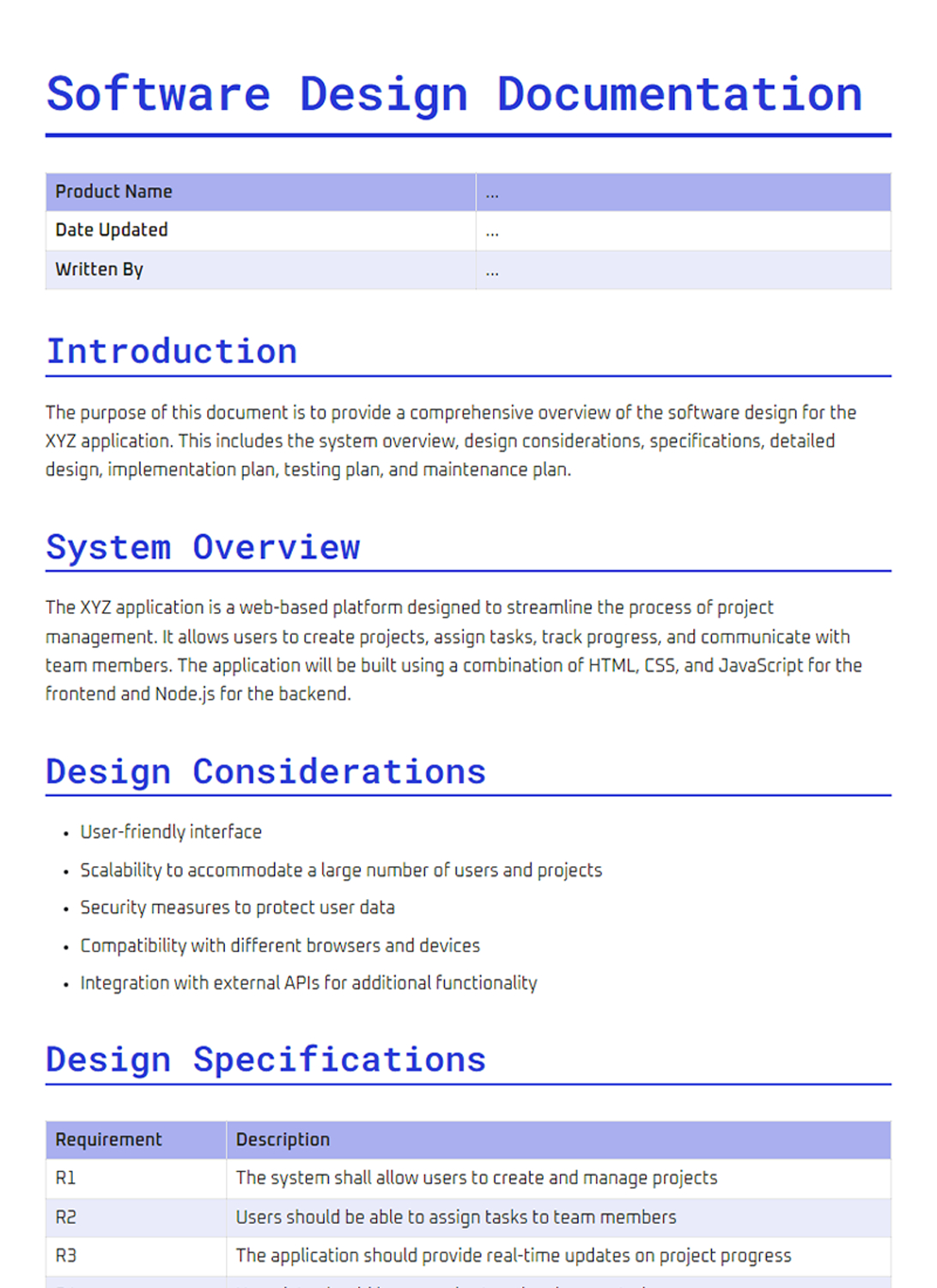 Software Design Document Template | Bit.ai for Documentation Sample Template