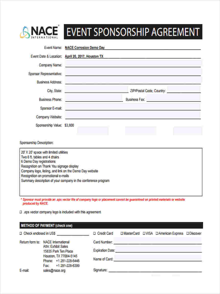 Sponsor Form Example with regard to Sponsorship Form Sample Template