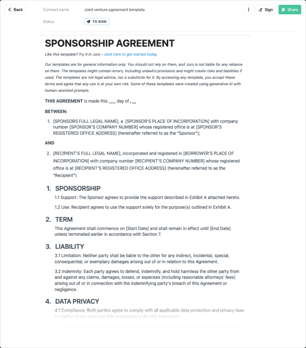 Sponsorship Agreement Template - Free To Use for Sponsorship Form Sample Template