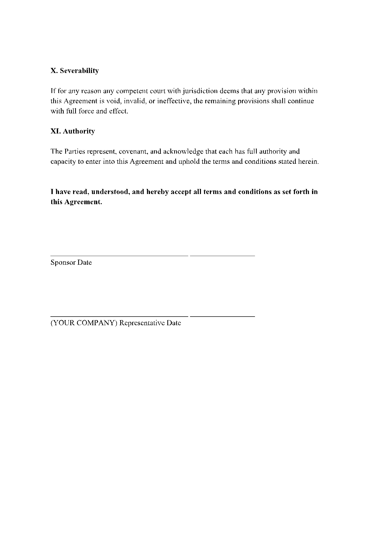 Sponsorship Agreement Template In 2021 (Free Download) regarding Sponsorship Agreement Sample Template