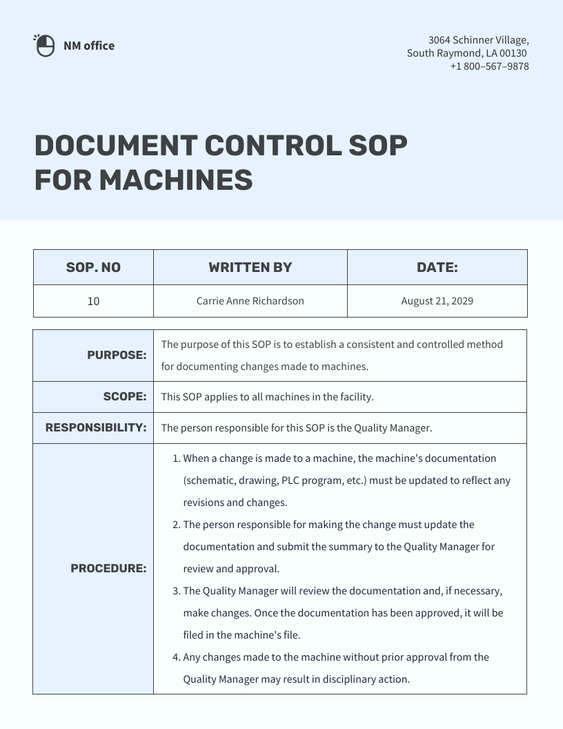 Standard Operating Procedure Format Document Template - Venngage for Standard Operating Procedure Template Sample