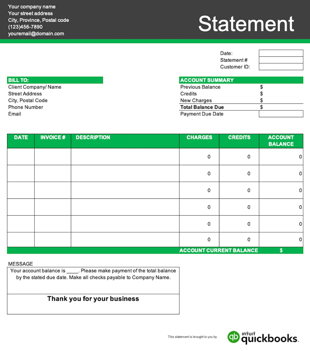 Statement Of Account: Free Template | Quickbooks Global inside Statement of Account Sample Template