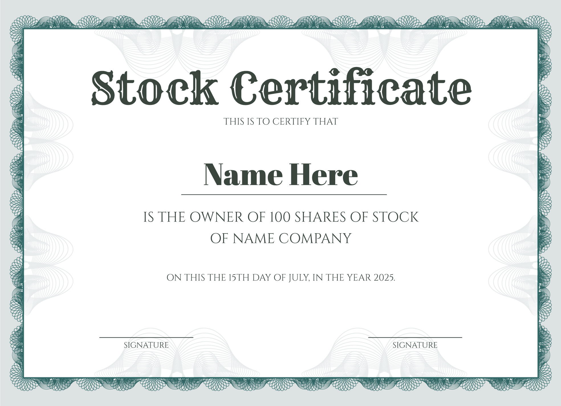 Stock Certificate Free Google Docs Template - Gdoc.io pertaining to Stock Certificate Template Sample