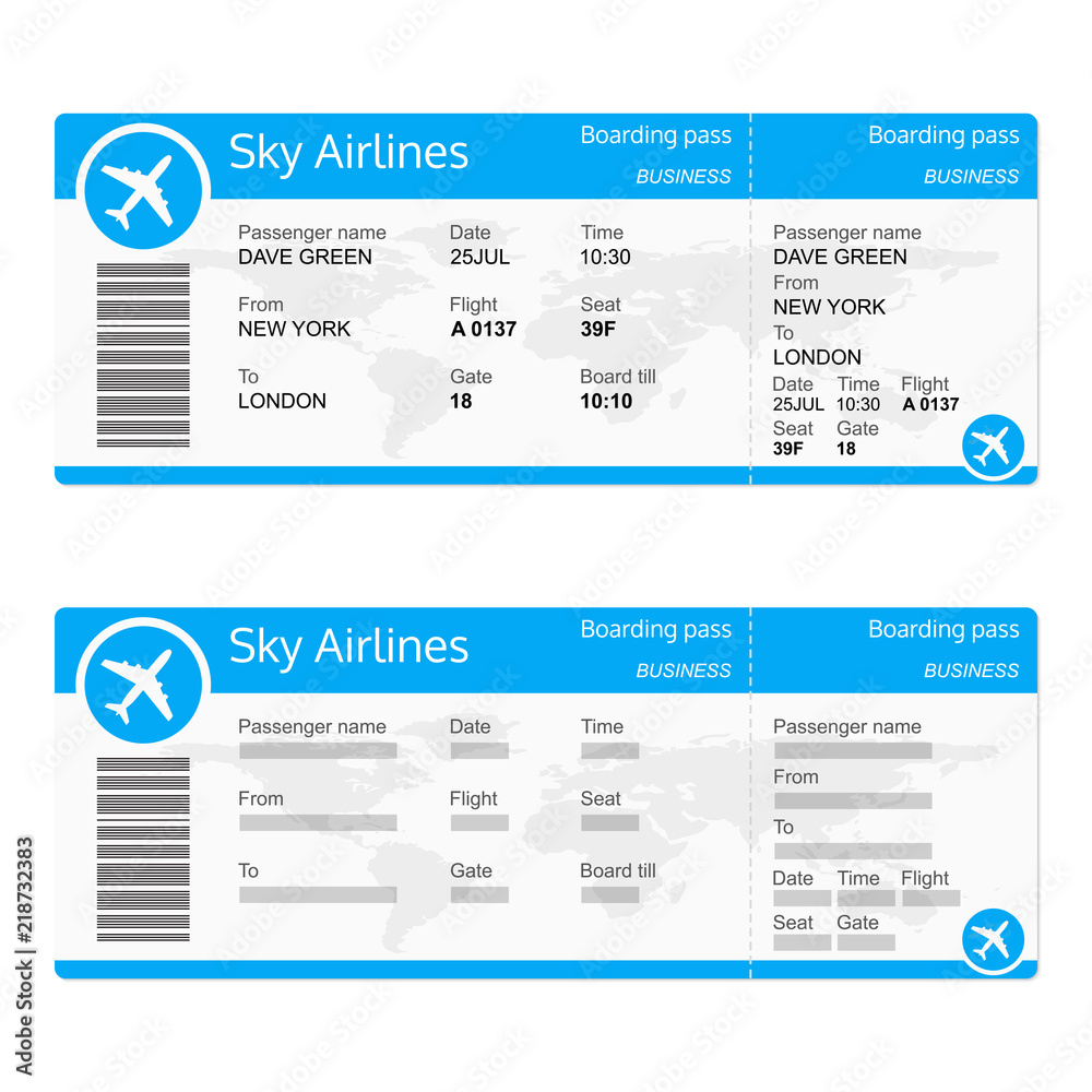 Stockvector Plane Ticket Template. Airplane Flight Ticket regarding Sample Airline Ticket Template