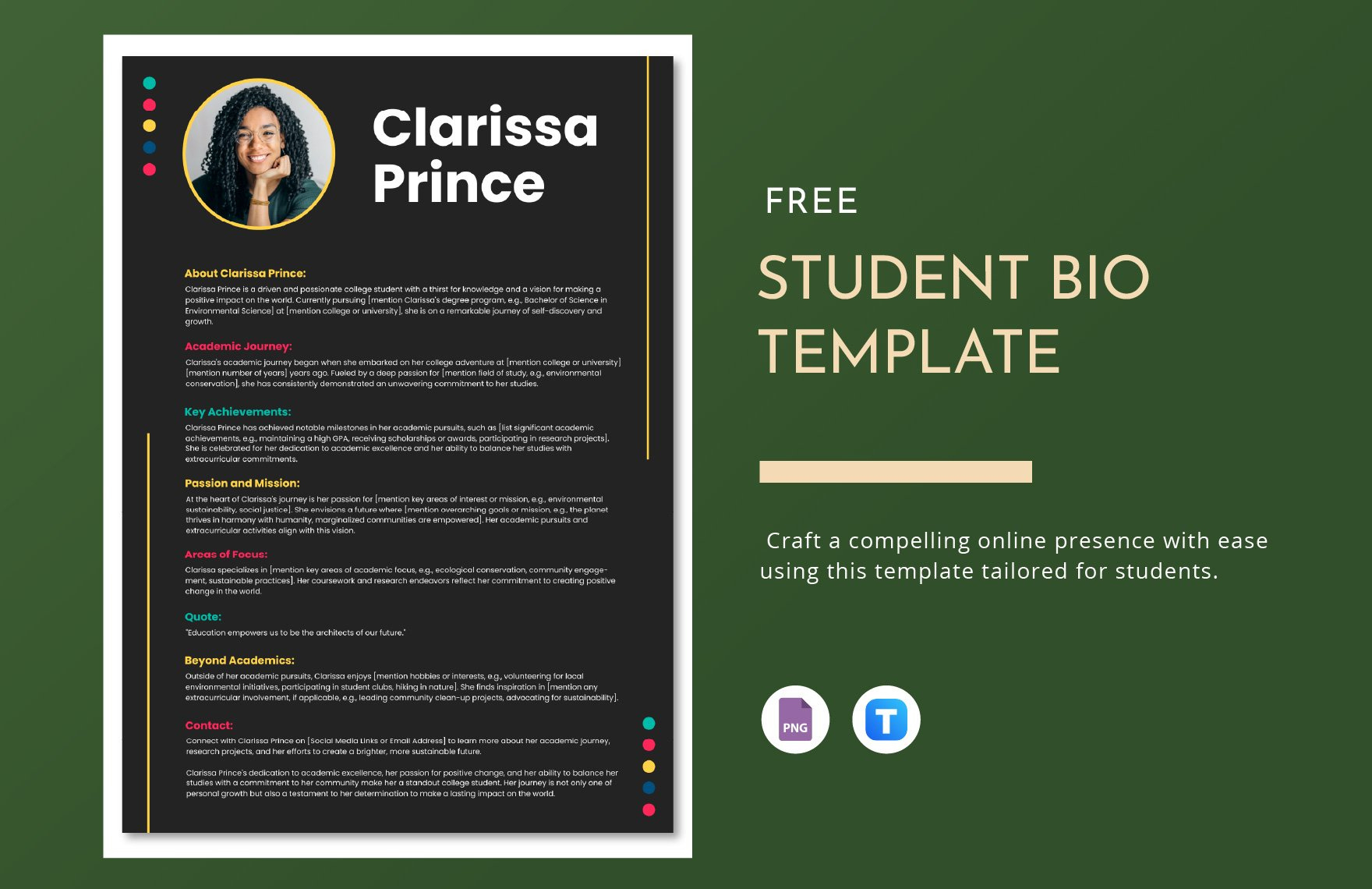 Student Bio Template In Png - Download | Template intended for Student Biography Template Sample