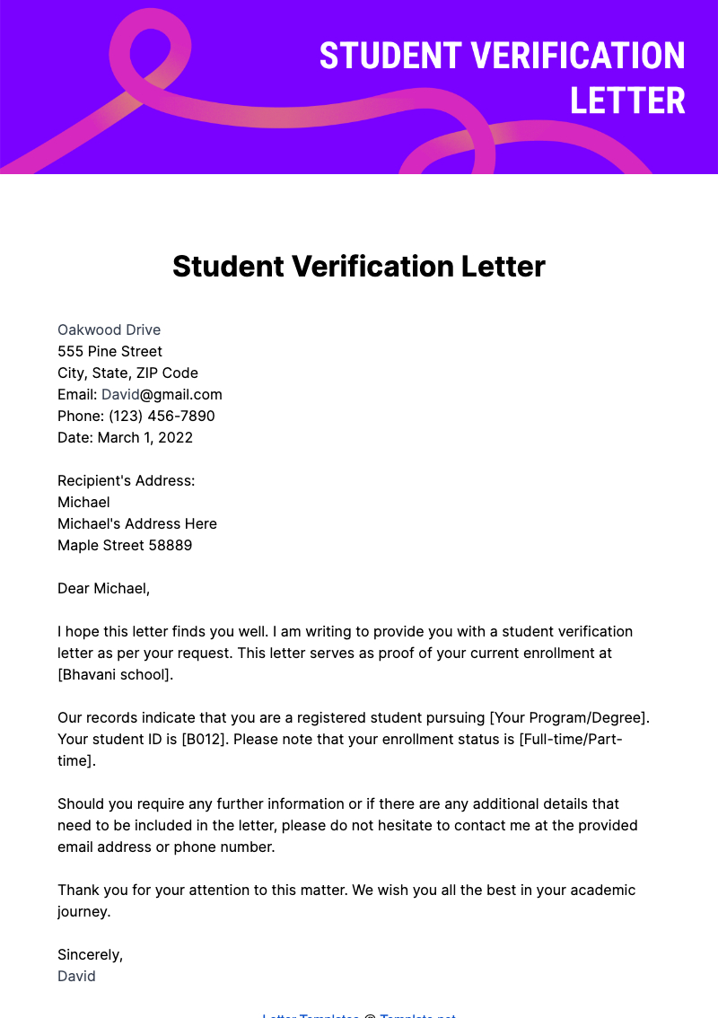 Student Verification Letter Template - Edit Online &amp;amp; Download intended for Enrollment Verification Sample Letter Template