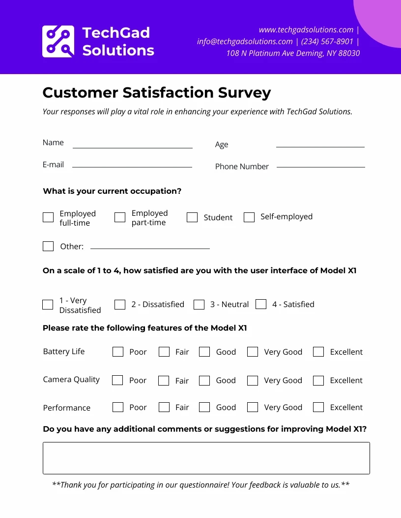 Survey Questionnaire Model Form Template - Venngage pertaining to Questionnaire Sample Template