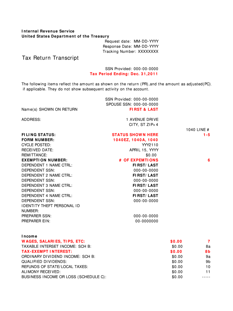 Tax Return Transcript Example - Fill Online, Printable, Fillable inside IRS Sample Template for Schools