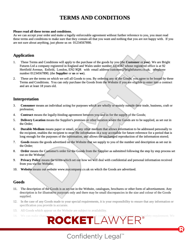 T&amp;amp;Cs For The Sale Of Goods To Consumers Online | Template &amp;amp; Faqs for Terms and Conditions of Sale Sample Template