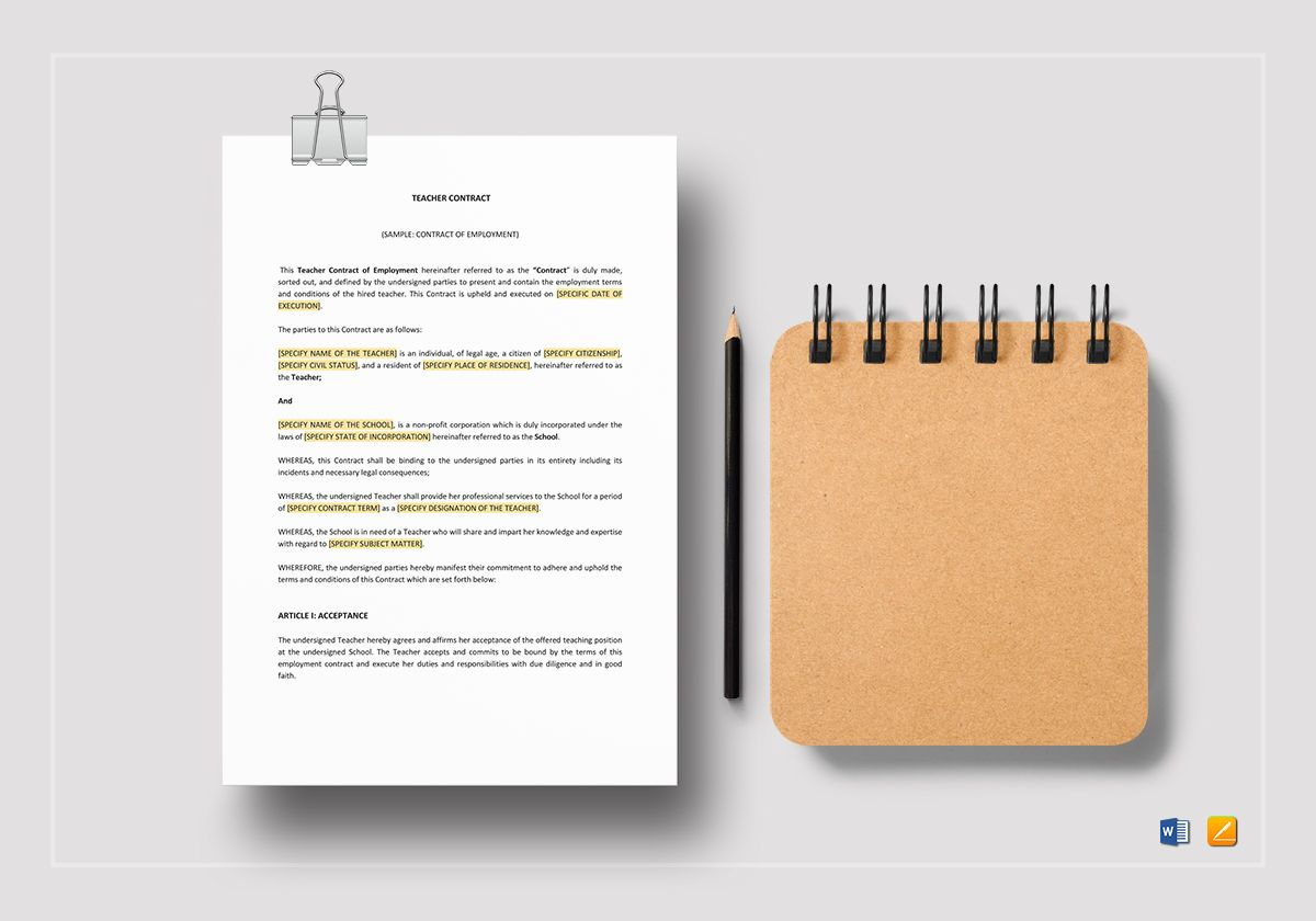 Teacher Contract Template In Word, Apple Pages in Teacher Contract Sample Template