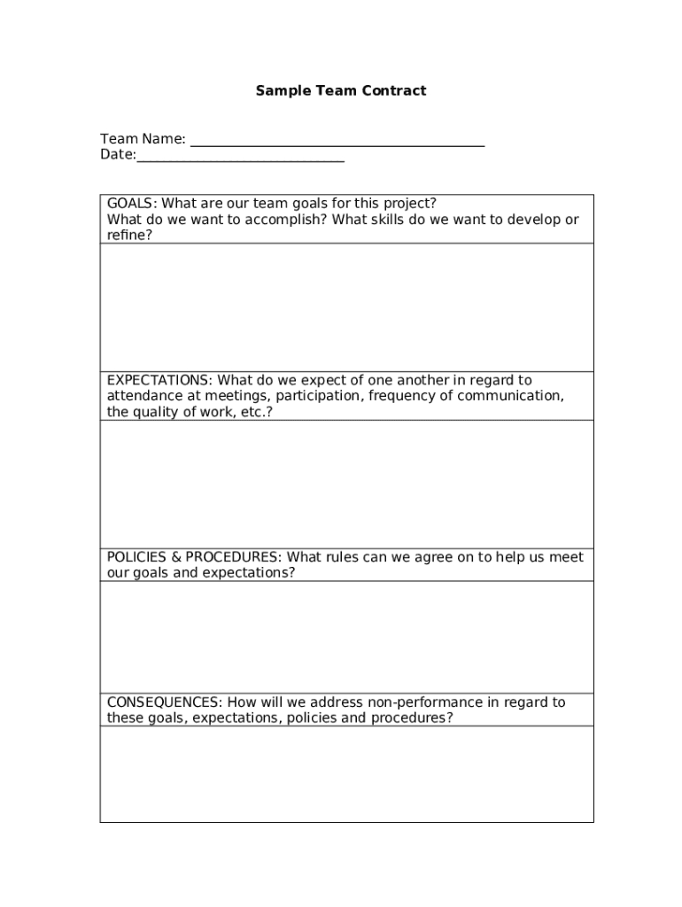 Team Contract Template Doc Template | Pdffiller intended for Teaming Agreement Template Sample