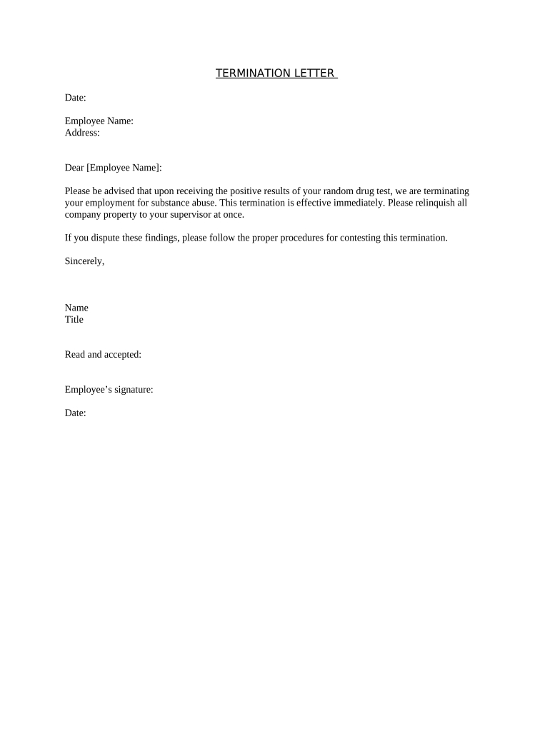 Termination Letter Template Doc Template | Pdffiller throughout Separation Letter From Employer Sample Template