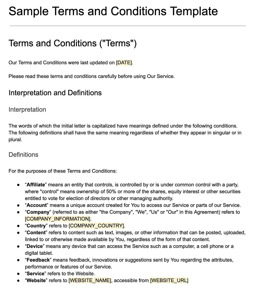 Terms &amp;amp; Conditions Template - Termsfeed throughout Terms and Conditions Template Sample