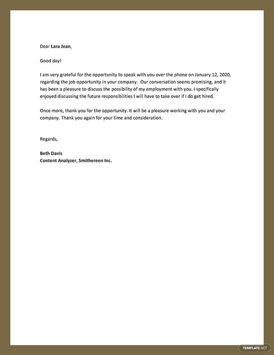 Thank You Letter After Phone Interview Template In Word, Google for Interview Thank You Letter Template Sample