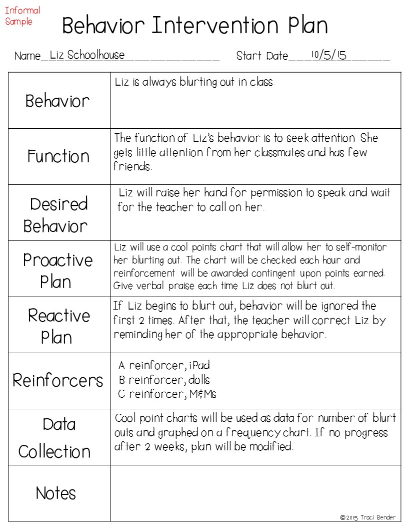 The Bender Bunch: Creating A Behavior Intervention Plan (Bip) inside Sample Behavior Intervention Plan Template