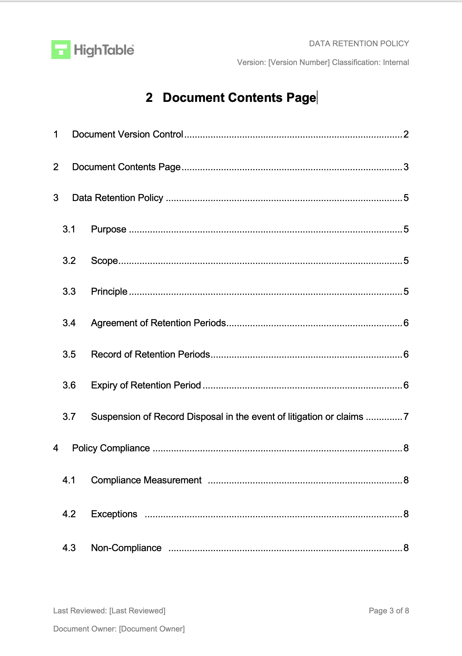 The Ultimate Data Retention Policy Template - High Table with regard to Data Retention Policy Template Sample