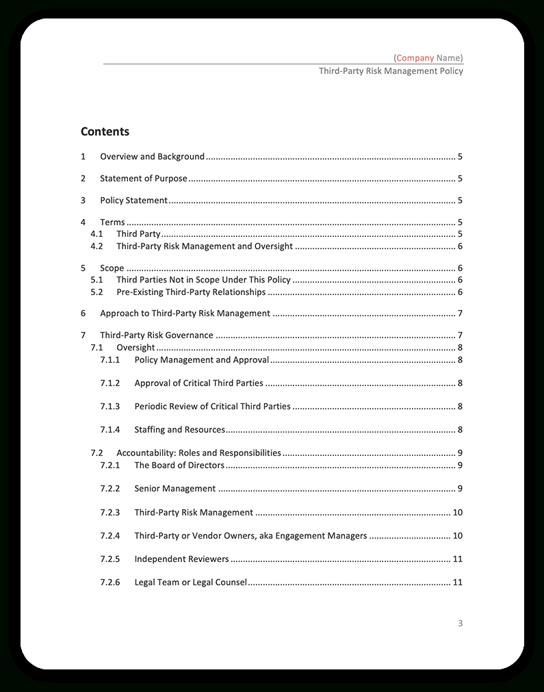 Third-Party Risk Management Policy Template for Risk Management Policy Sample Template