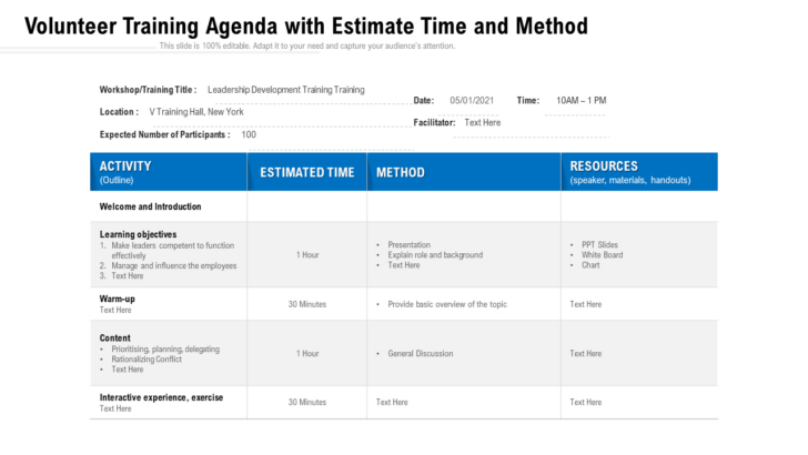 Training Agenda Sample Template