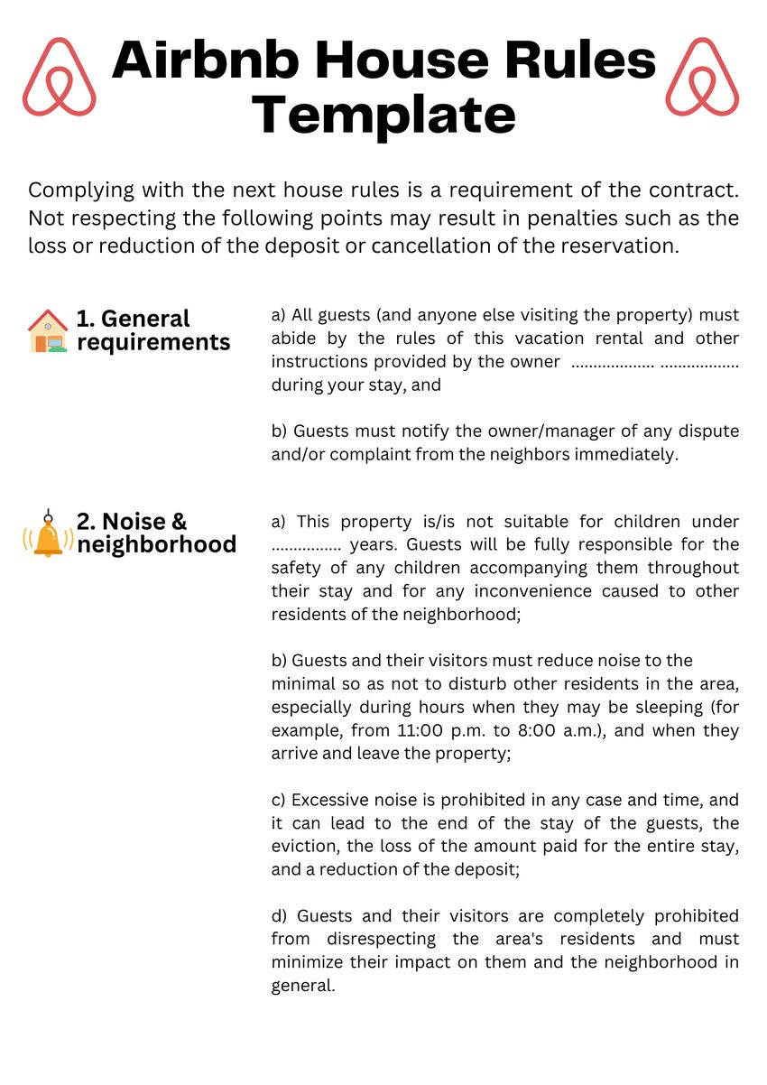 Sample Airbnb House Rules Template | Template Samples