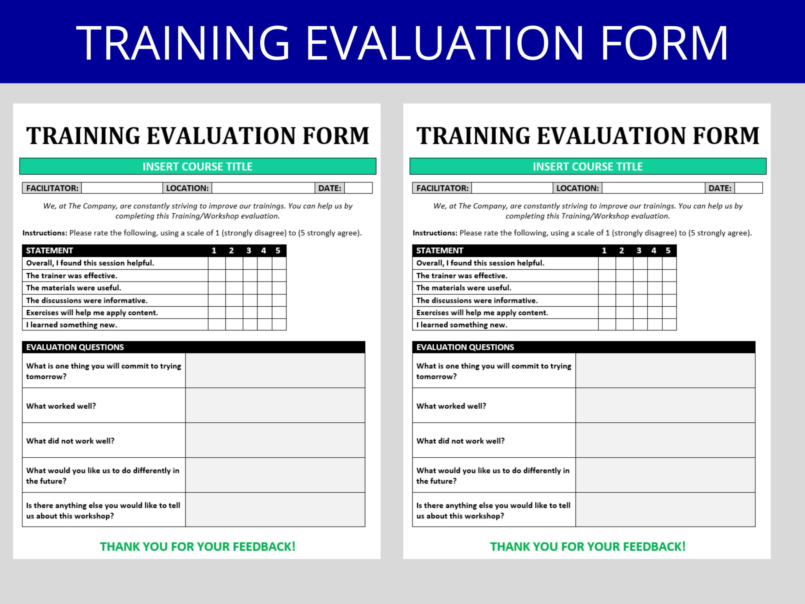 Training Evaluation Form Template Hr Training Feedback Editable Ms pertaining to Training Evaluation Sample Template