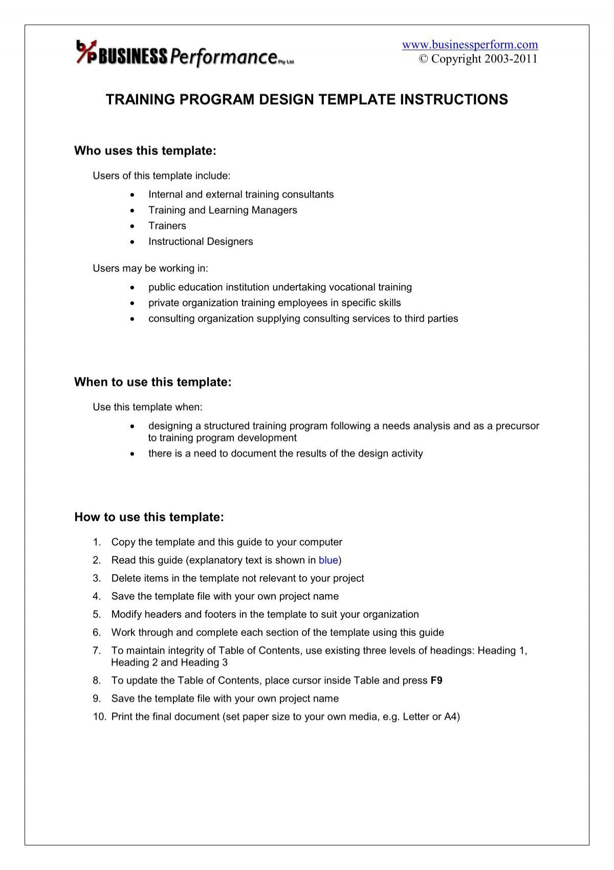 Training Program Design Template Guide Sample - Business within Training Module Sample Template