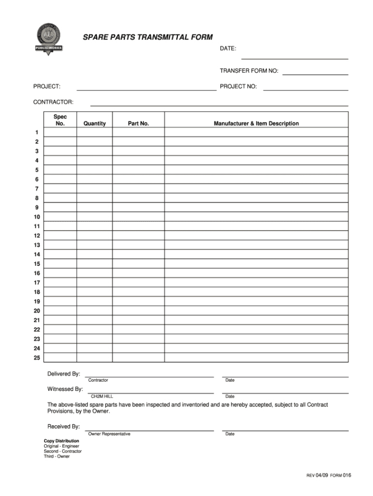 Transmittal Form Sample Template