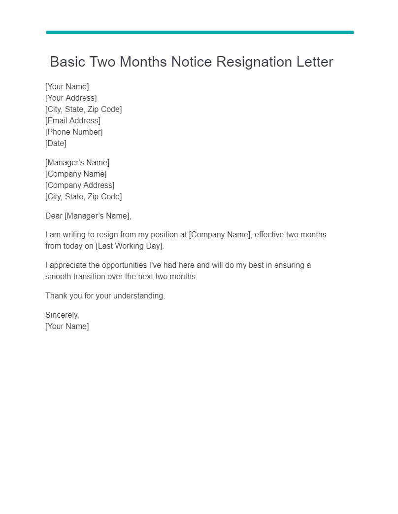 Two Months Notice Resignation Letter - 13+ Examples, How To Write inside 1-Month Notice Resignation Letter Sample Template