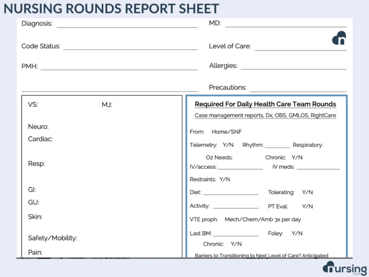 Nursing Report Sheet Templates Sample