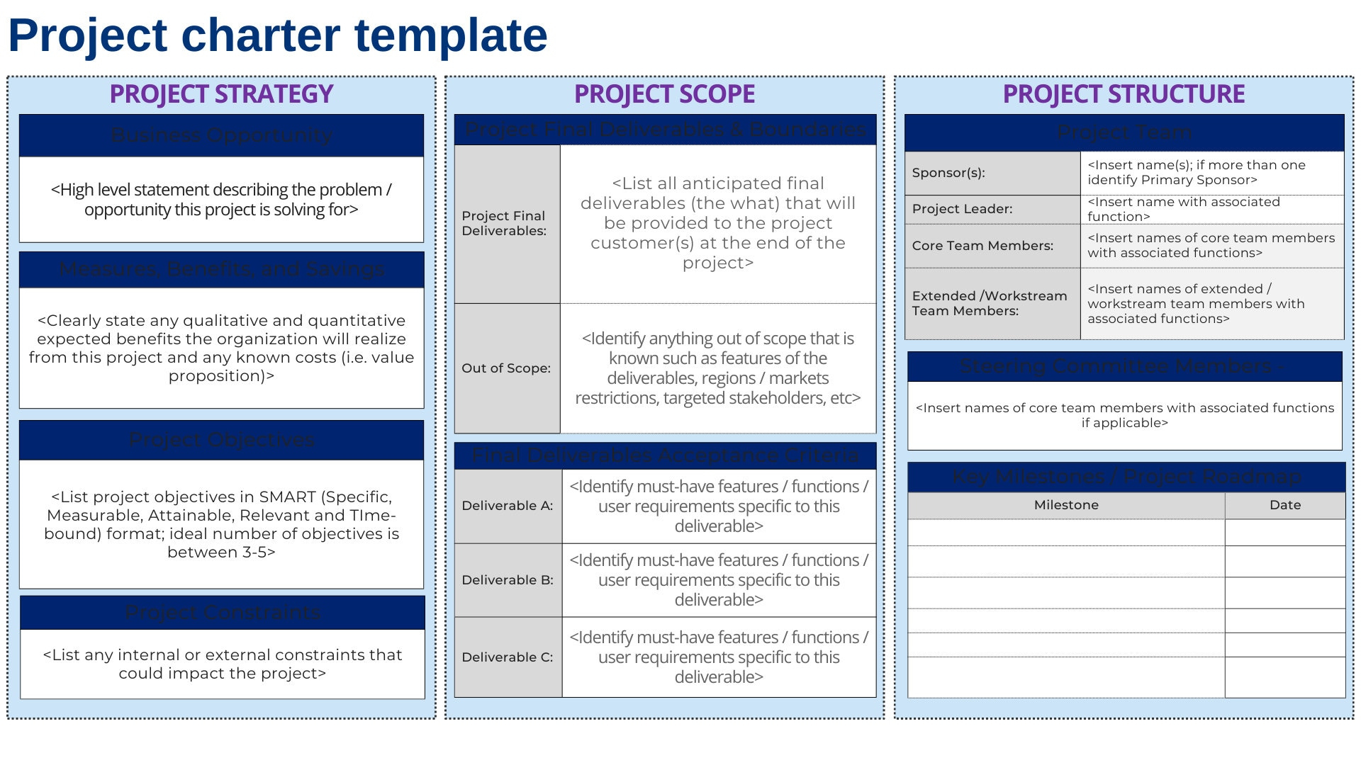 User Friendly Project Charter Template - Etsy for Charter Sample Template