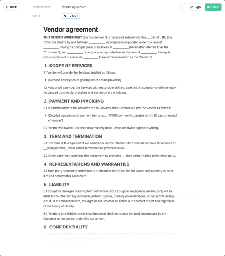 Vendor Agreement Sample Template