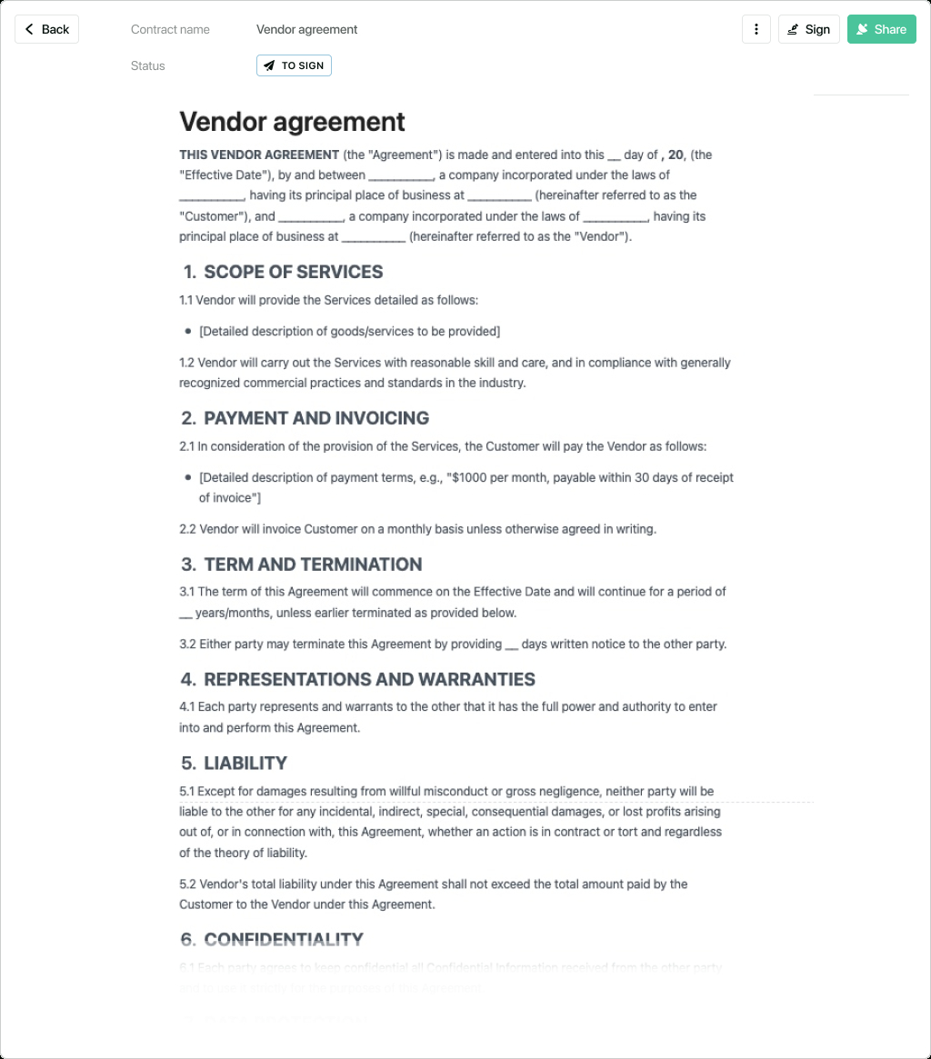 Vendor Agreement Template - Free To Use for Vendor Agreement Sample Template