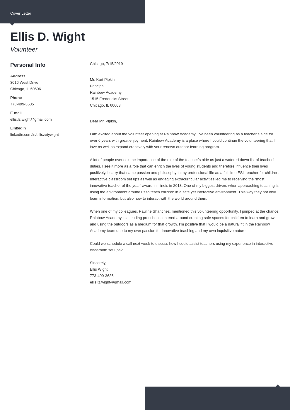 Volunteer Cover Letter Example &amp;amp; Writing Guide pertaining to Volunteer Letter Sample Template