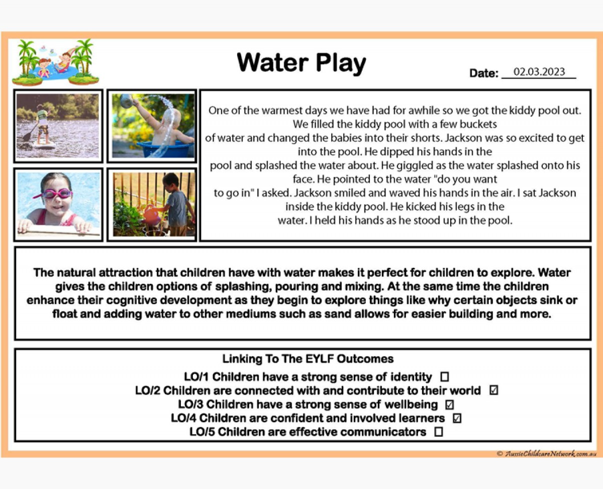 Water Play Observation - Aussie Childcare Network with Early Childhood Time Sample Observation Template