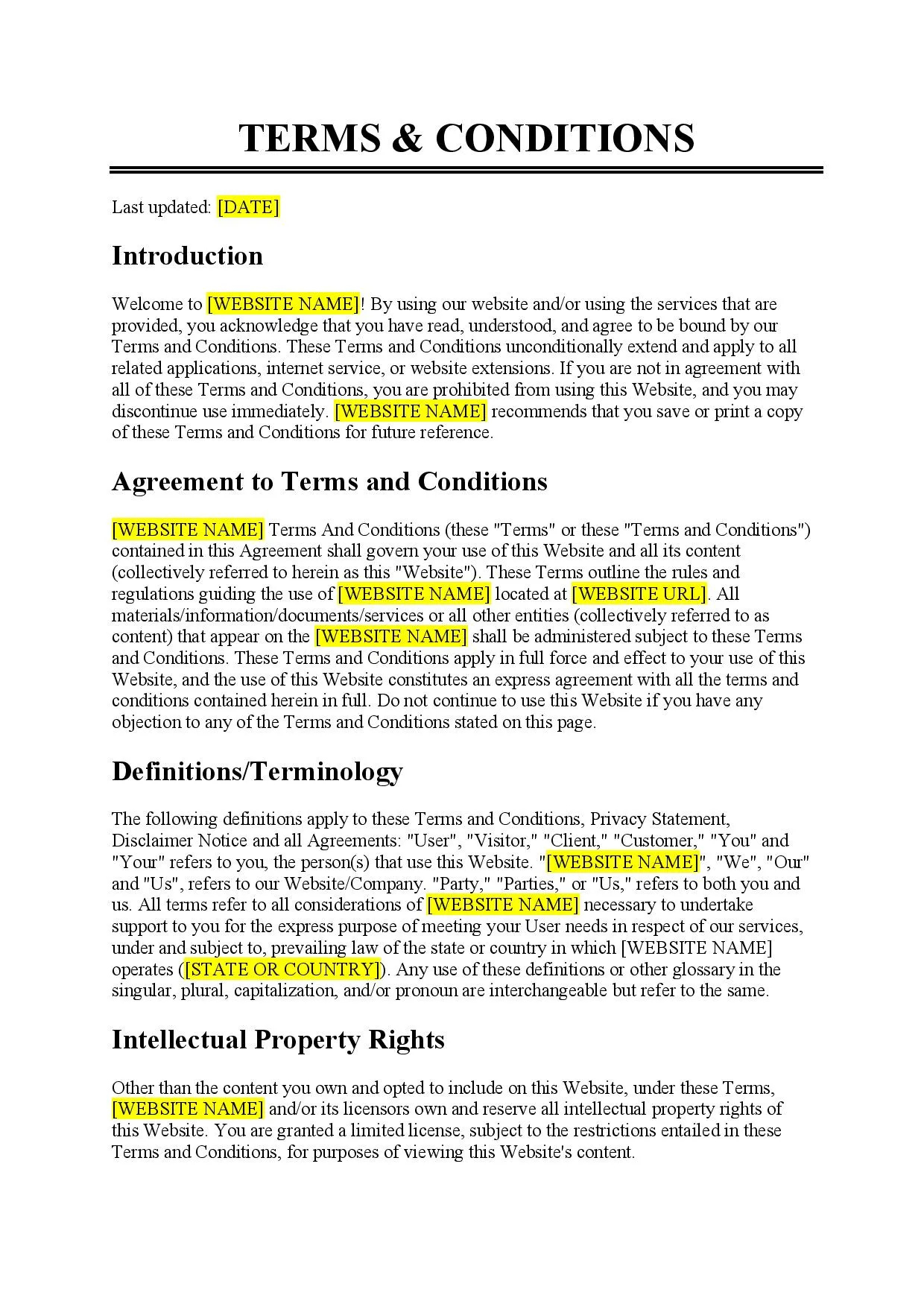 Website Terms &amp;amp; Conditions Template - Free Download - Easy Legal Docs in Terms And Conditions Template Sample