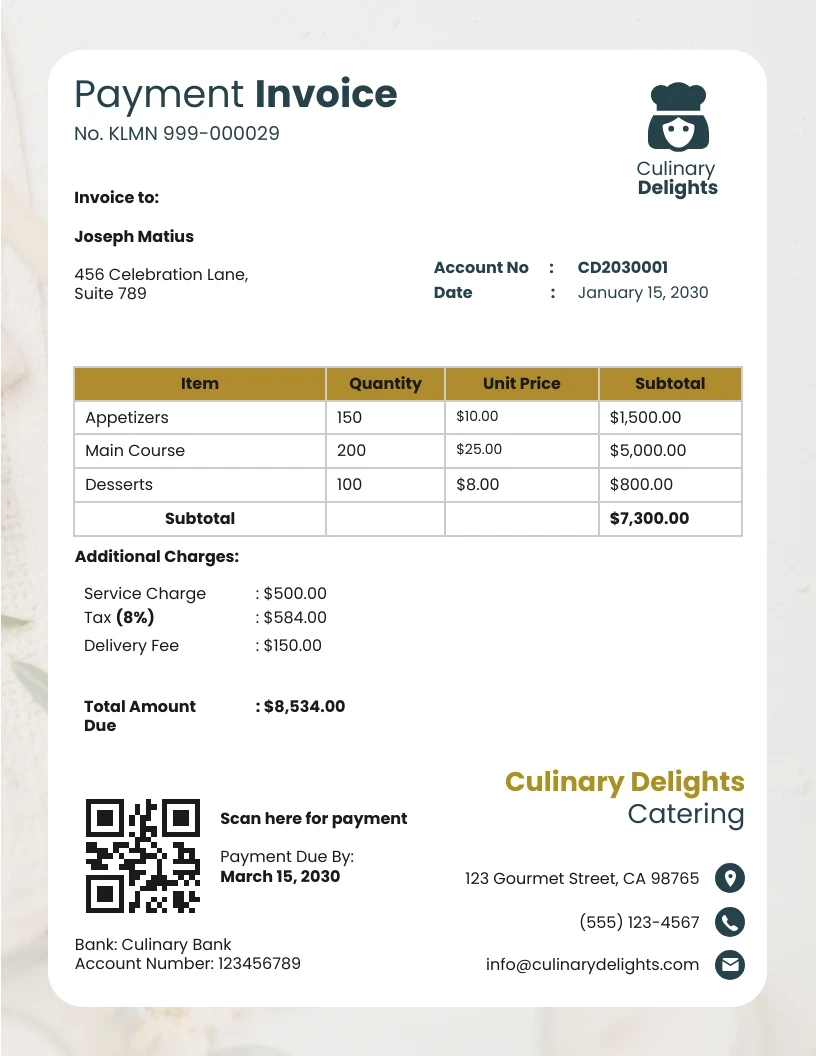 Wedding Catering Invoice Template - Venngage for Catering Invoice Sample Template