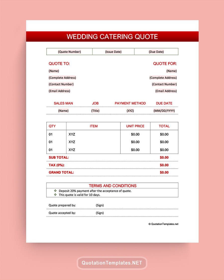 Wedding Catering Quote Template - Mrn – Quote Templates for Catering Quote Sample Template