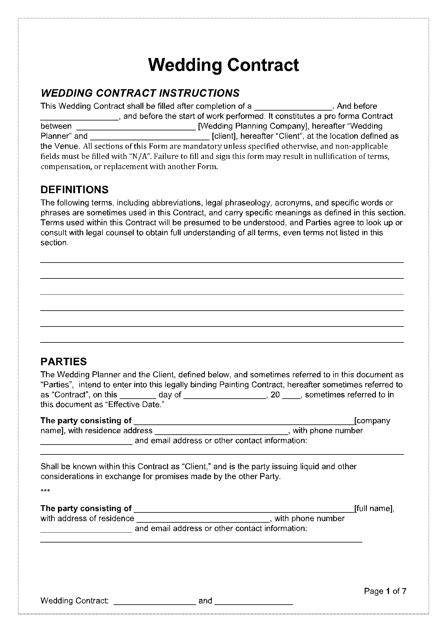 Wedding Contract Template In 2021: Download Free Sample intended for Wedding Contract Sample Template