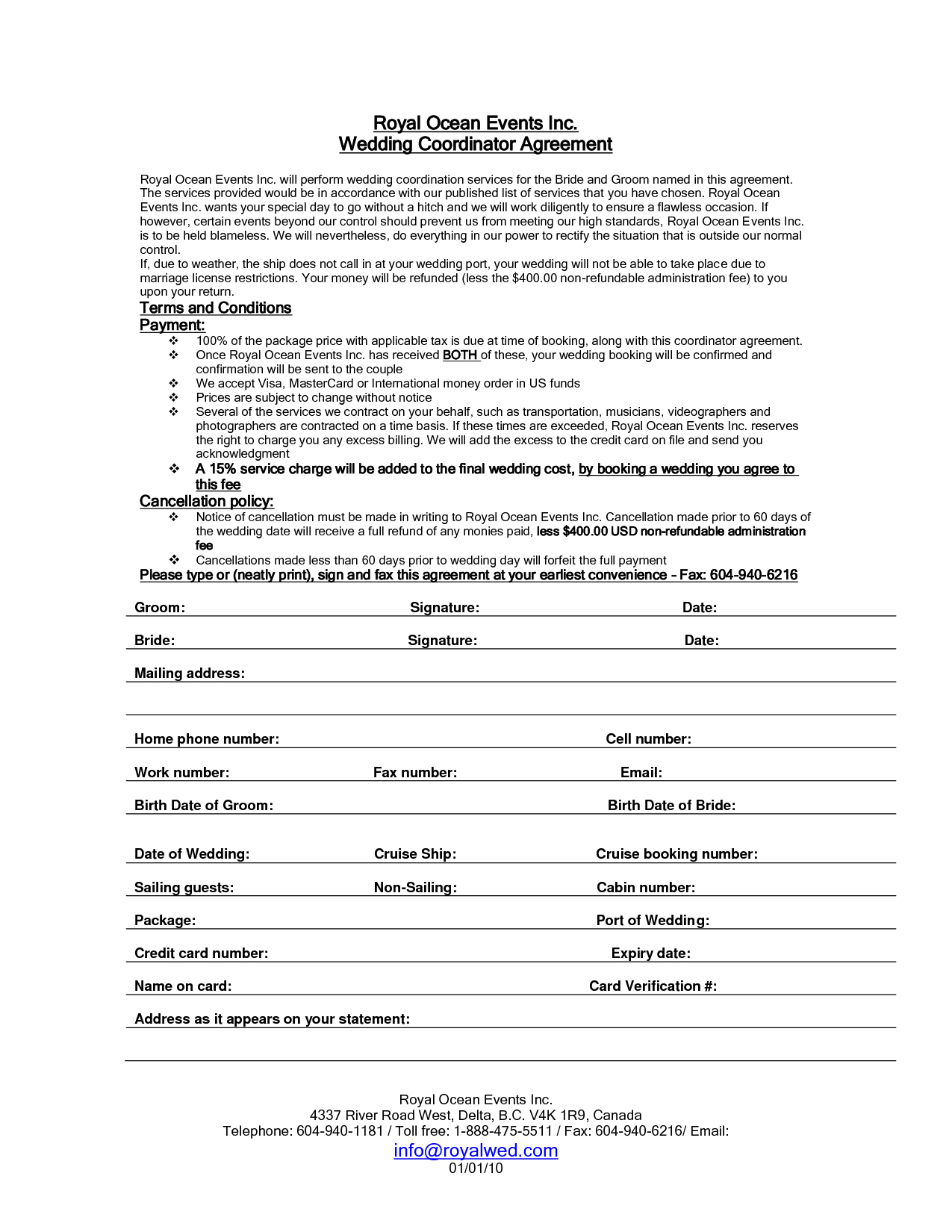 Wedding Planner Contract Agreement - 7 Free Pdf Printables with Event Planner Contract Sample Template