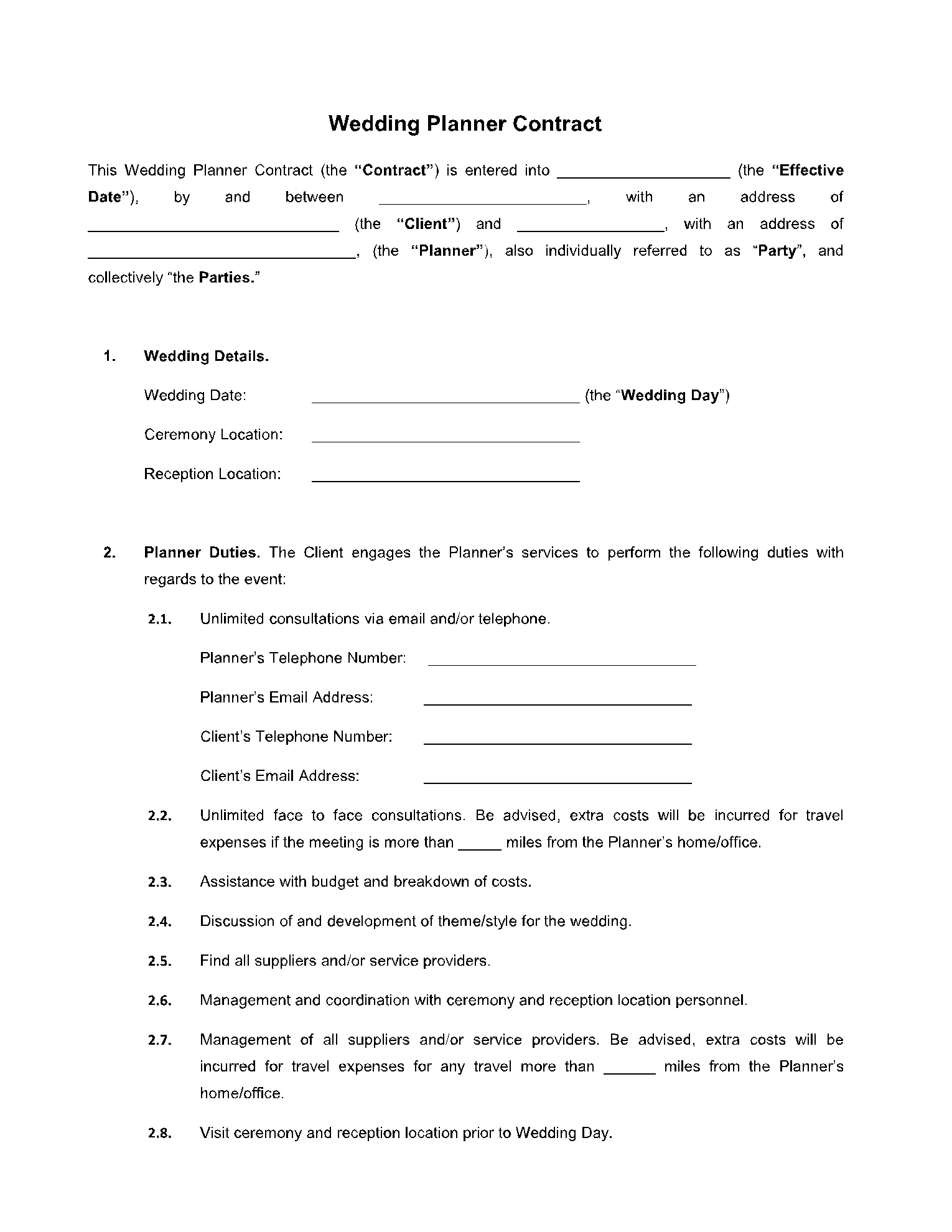 Wedding Planner Contract In 2021 (Free Sample) - Cocosign inside Event Planner Contract Sample Template