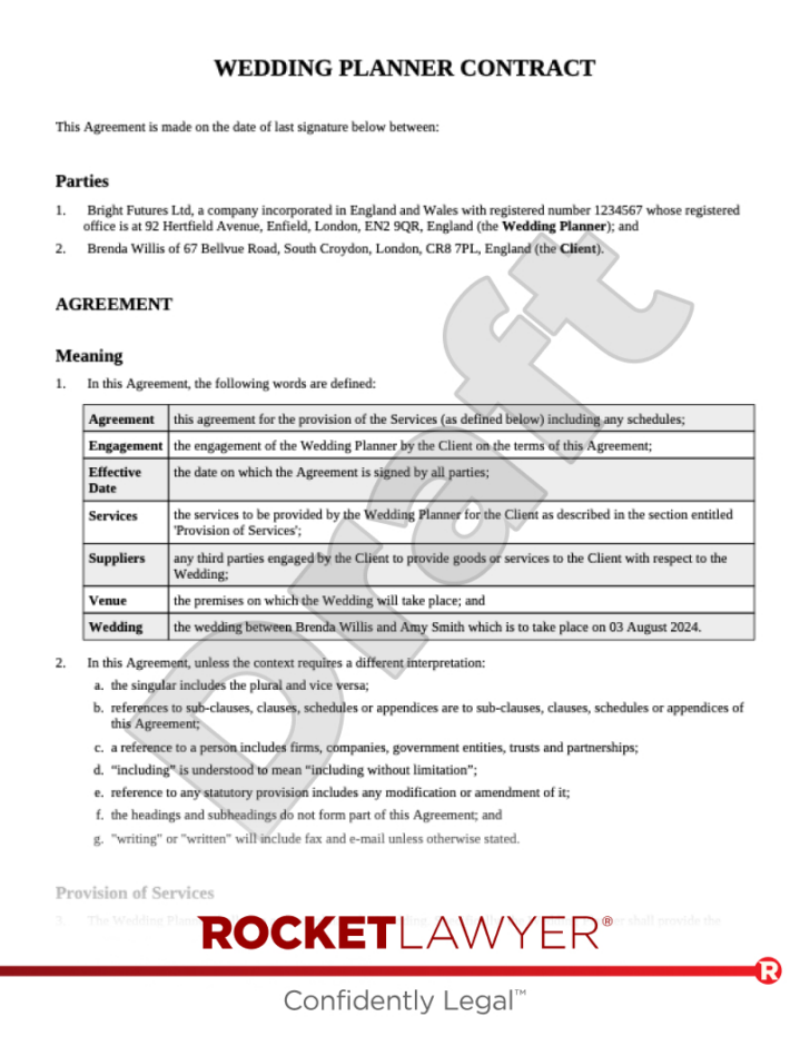 Wedding Planner Contract Sample Template