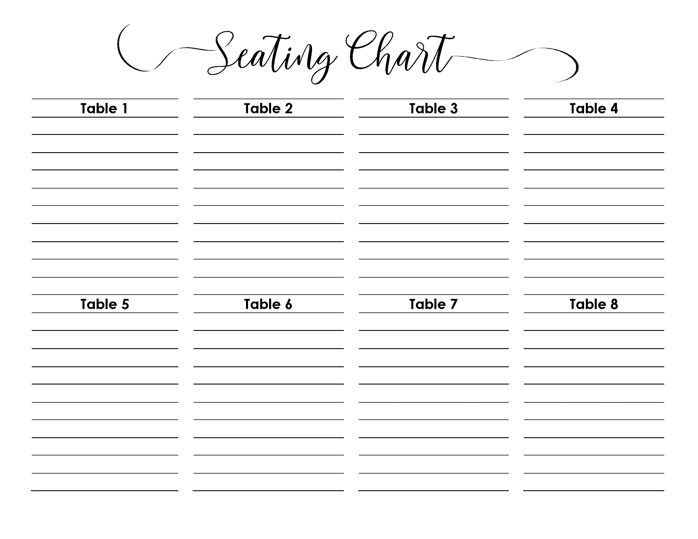 Wedding Seating Chart | Typeable Pdf, Word, Excel intended for Wedding Seating Chart Template Sample