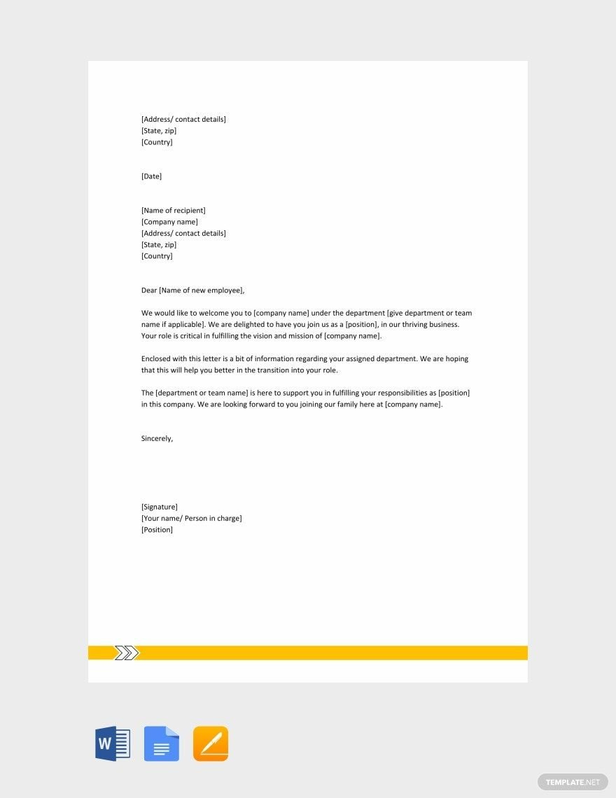 Welcome Letter To New Employee In Google Docs, Google Docs, Word intended for New Employee Welcome Letter Sample Template