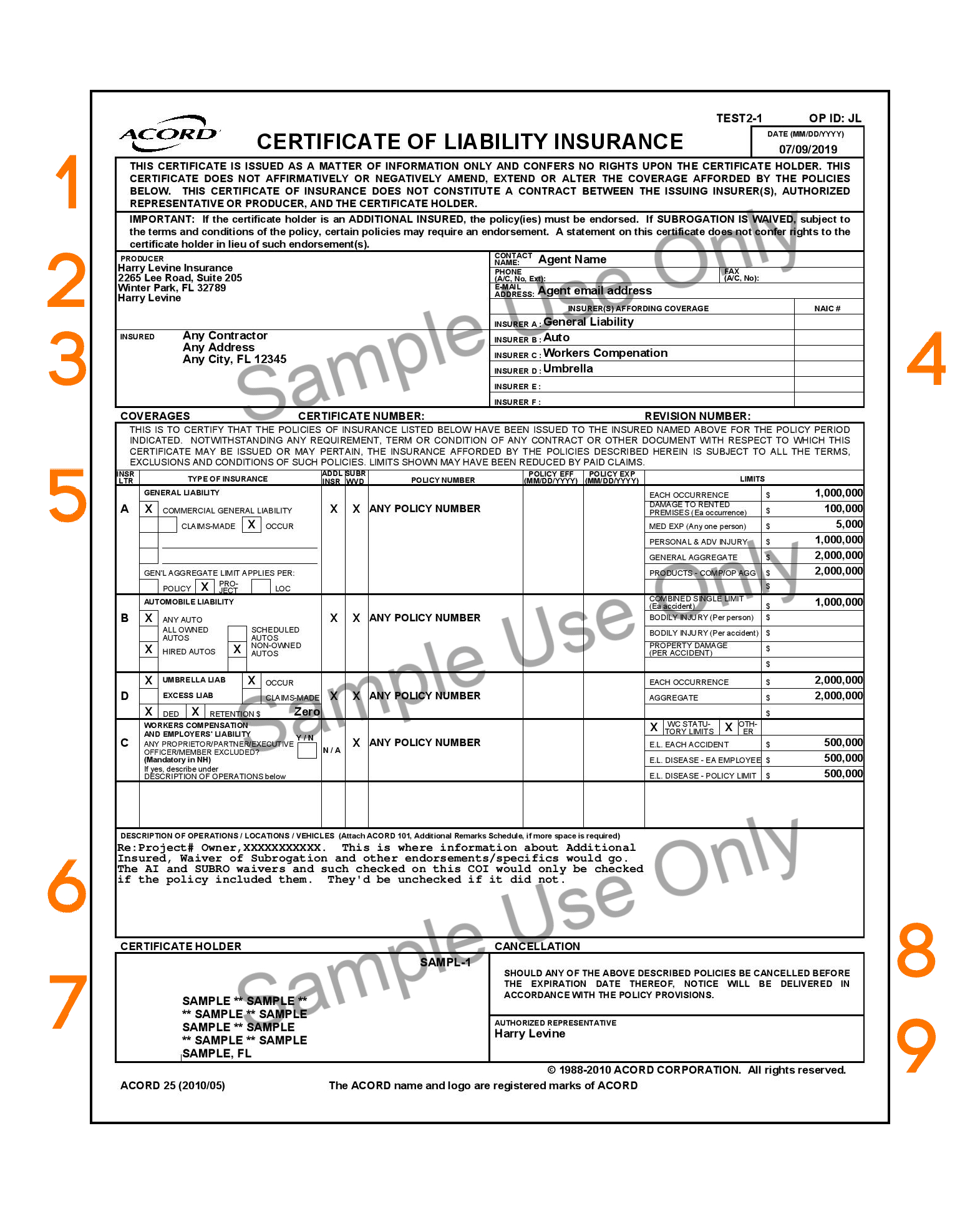 What Is A Coi? - Harry Levine Insurance intended for Coi Sample Template