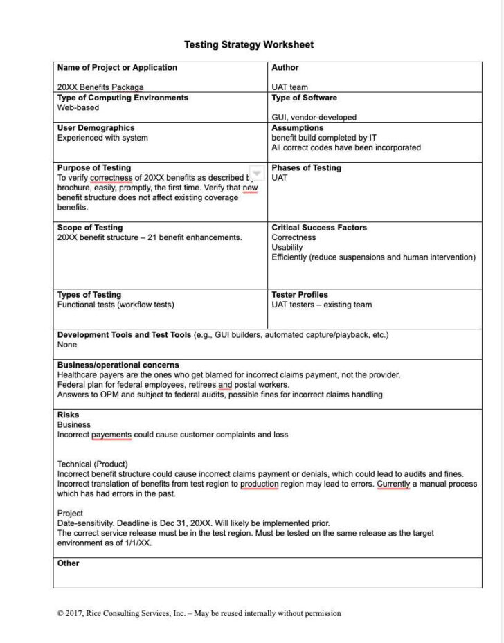 Agile Test Plan Sample Template