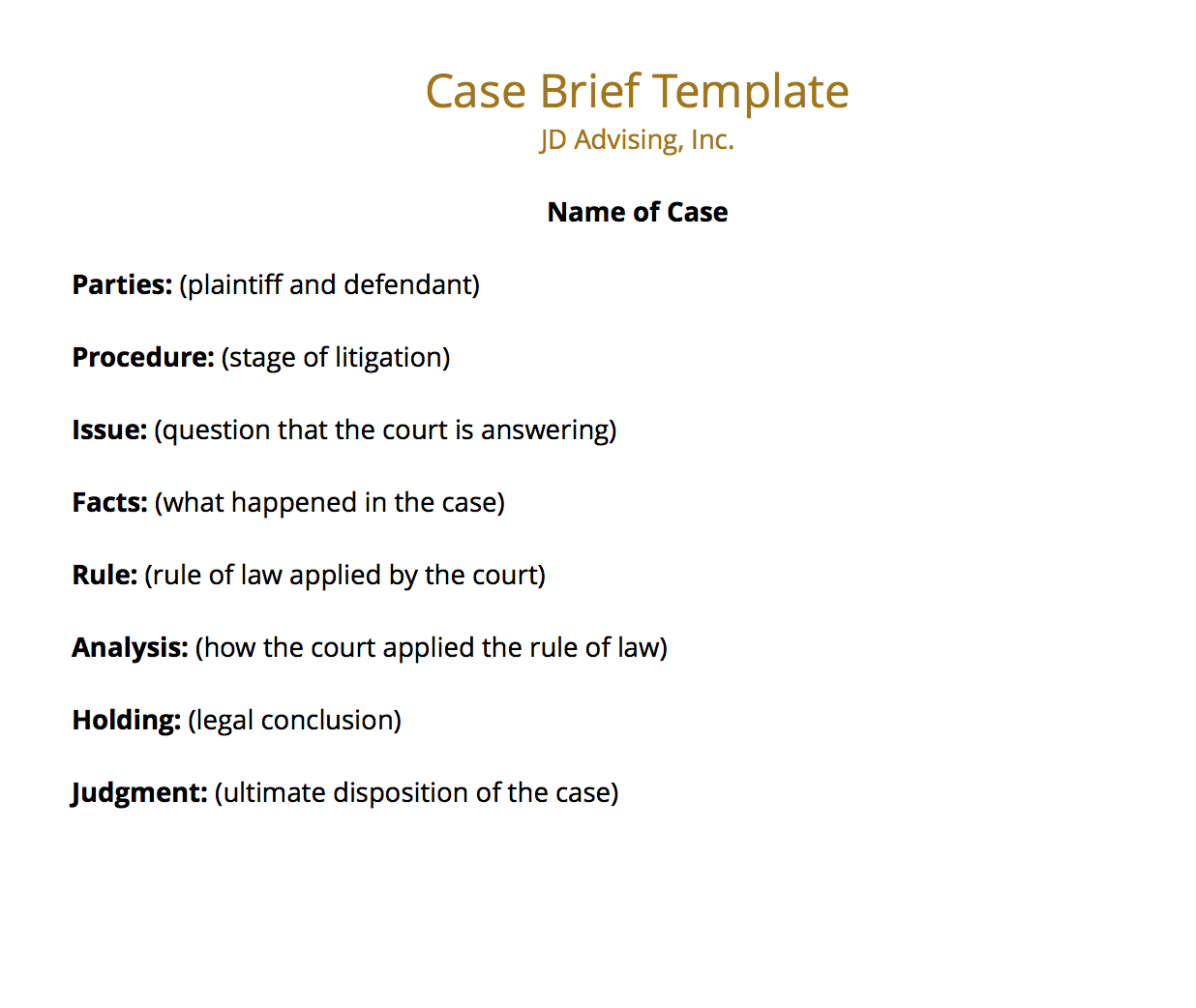 What Is An Example Of A Law School Case Brief Template? - Jd Advising regarding Case Brief Format Sample Template