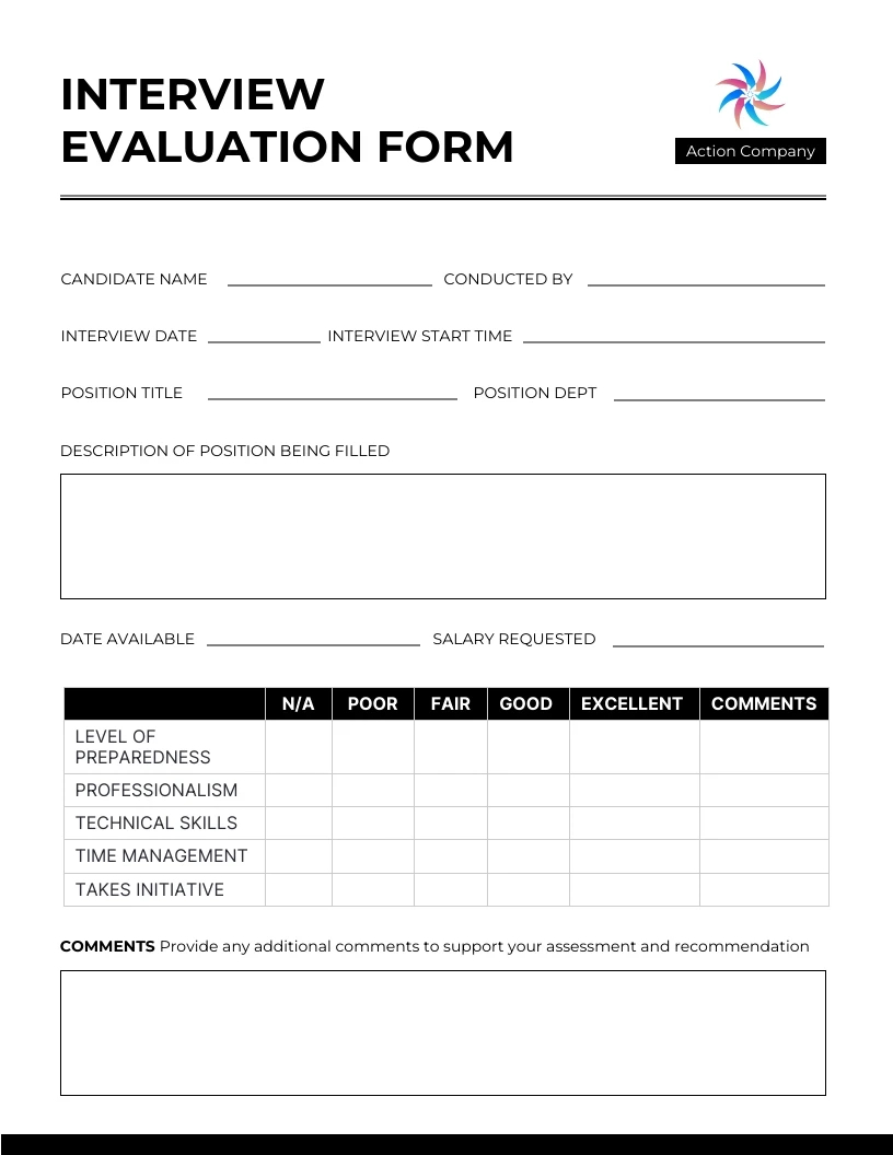 White Interview Evaluation Form Template - Venngage in Printable Interview Score Sheet Sample Template