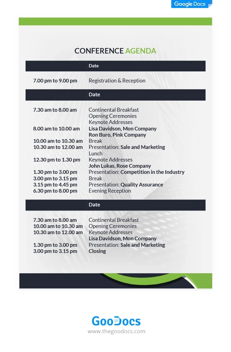 White Professional Conference Agenda Template In Google Docs And throughout Conference Agenda Sample Template