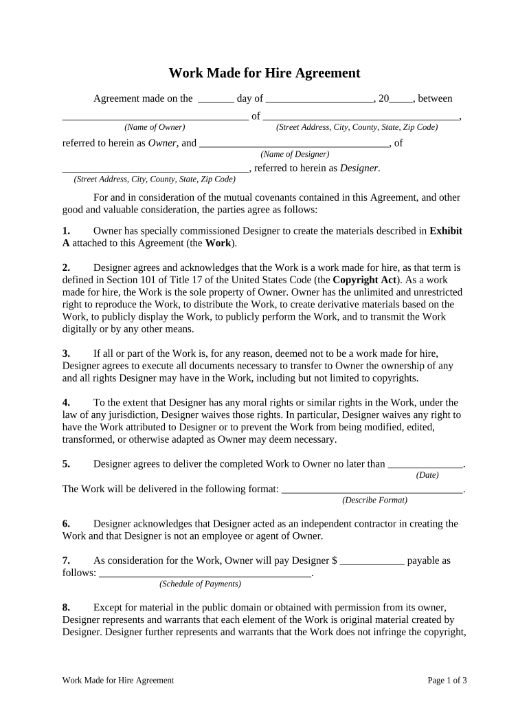 Work For Hire Agreement Template: Fill Out &amp;amp; Sign Online | Dochub with Work For Hire Agreement Sample Template